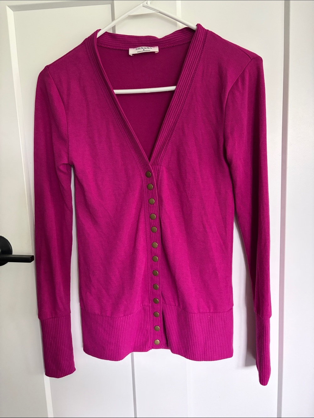 Zenana Outfitters Fuchsia Snap-Front V-Neck Cardigan